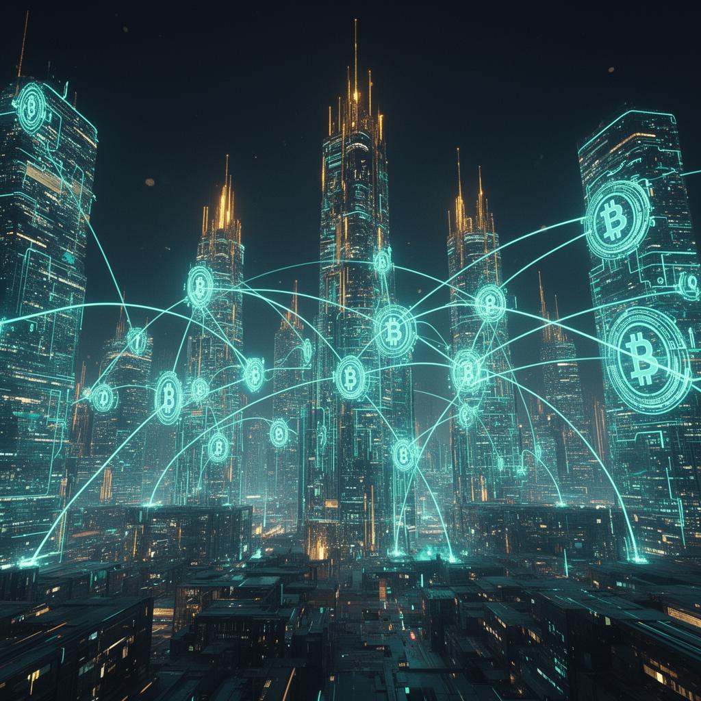 Futuristic blockchain skyline